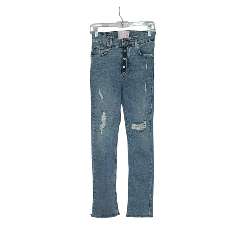 Revice Button Fly High Rise Distressed Jeans Raw Hem size 27